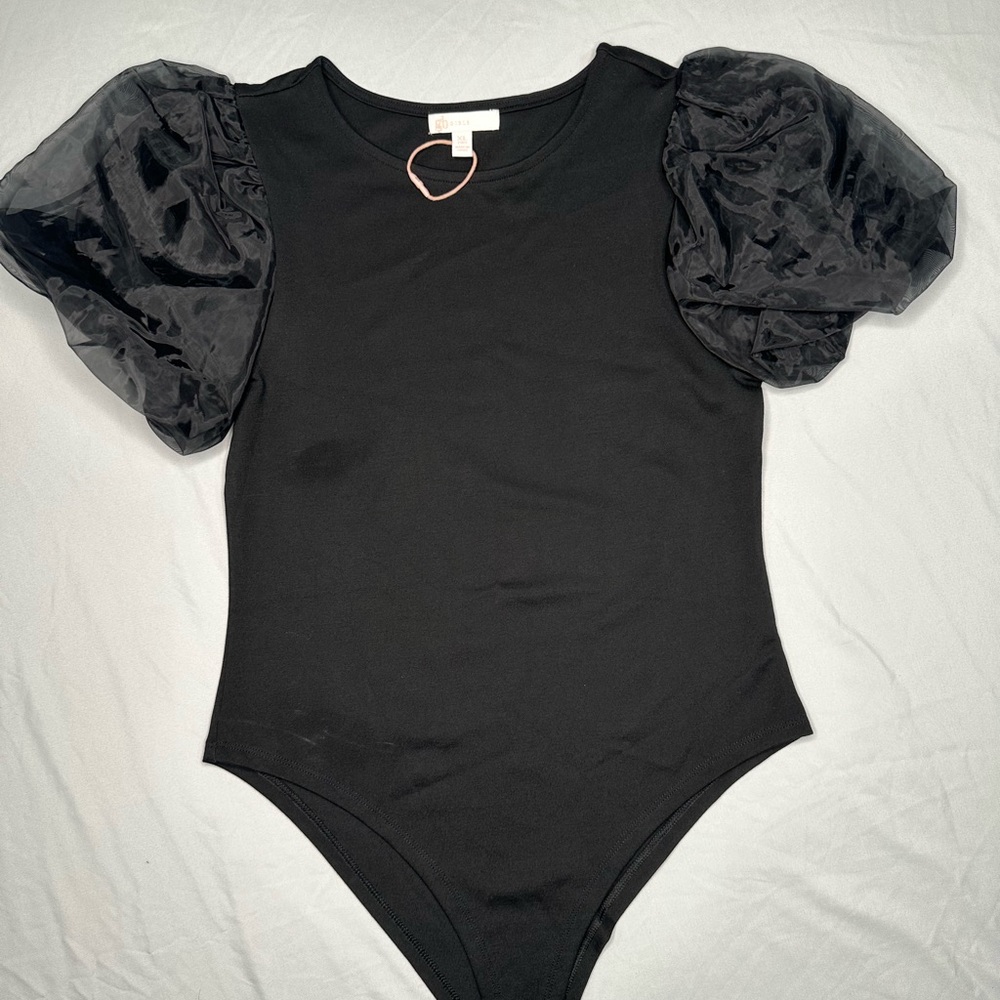 GB Girls Black Puff Sleeve Bodysuit